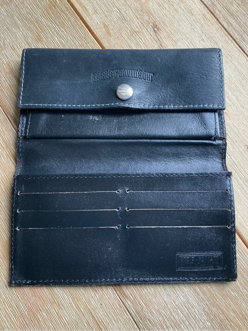 Vintage Y2K Harley-Davidson Leather Clutch Wallet Biker Black